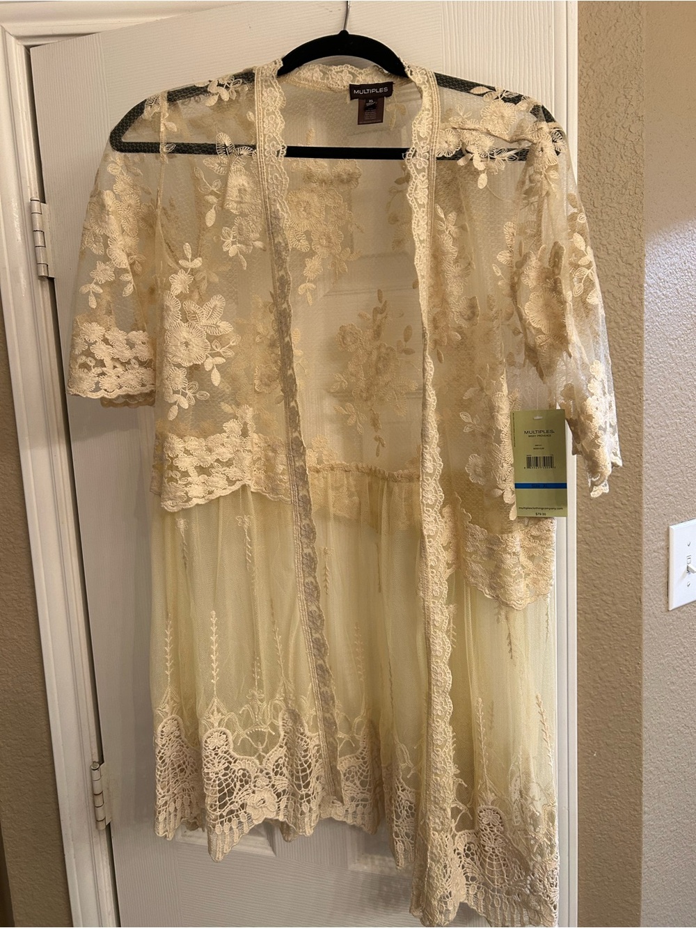Multiples Sand Lace Sheer Kimono with crochet detail